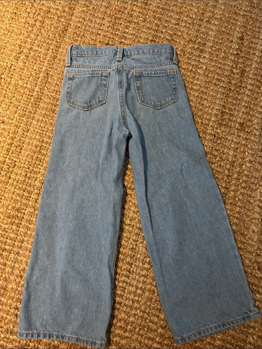 Light Blue Girls 5T Wide-Leg Jeans with Floral Embroidery